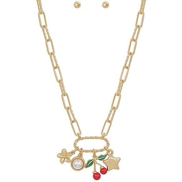 Clover & Multi Charm Oval Necklace Set